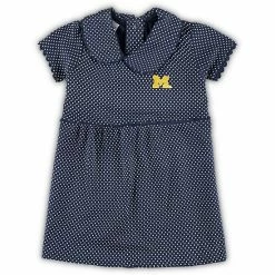Best Sale ⌛ Unbranded 👧 Girls Toddler Navy Michigan Wolverines Polka Dot Peter Pan 👗 Dress 😍
