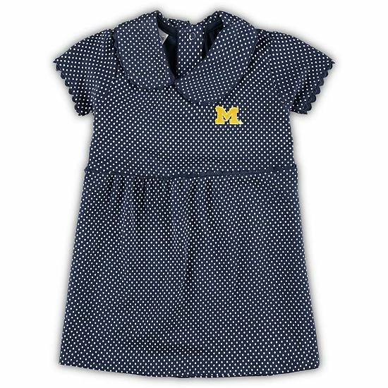 Best Sale ⌛ Unbranded 👧 Girls Toddler Navy Michigan Wolverines Polka Dot Peter Pan 👗 Dress 😍 - Image 2