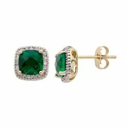 Best Sale 🤩 Unbranded Lab-Created Emerald And 1/6 Carat T.W. Diamond 10K Gold Halo Button Stud Earrings Yellow 🥰