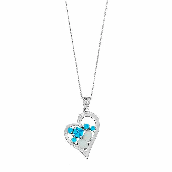 Best reviews of 🛒 Unbranded Sterling Silver Lab-Created Opal & Cubic Zirconia Heart Pendant Necklace 🎉