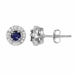 Best deal 🔥 Unbranded Sterling Silver Lab-Created Sapphire And 1/10-ct. T.W. Diamond Halo Stud Earrings 💯