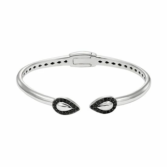 Cheapest 🤩 Unbranded Black Spinel Sterling Silver Teardrop Hinged Cuff Bracelet 💯