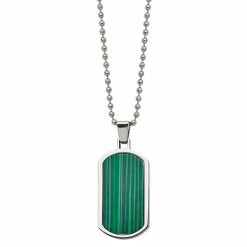 Buy 😍 Unbranded Men's Stainless Steel Malachite Inlay 🐕 Dog Tag Necklace 🎁