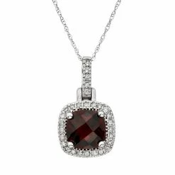 Buy 👏 Unbranded Garnet & 1/8 Carat T.W. Diamond 10k White Gold Halo Pendant Necklace 👍