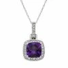Discount 🛒 Unbranded Amethyst & 1/8 Carat T.W. Diamond 10k White Gold Halo Pendant Necklace ⭐