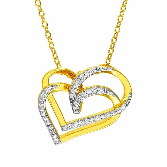 Best Sale ๐ฏ Unbranded 18k Gold Over Silver 1/4 Carat T.W. Diamond Double Heart Necklace ๐
