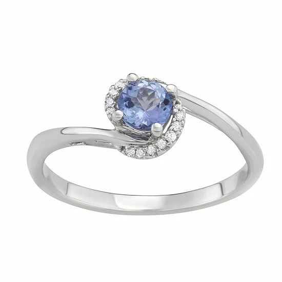 Wholesale 🌟 Unbranded 14k White Gold 1/10 Carat T.W. Diamond & Gemstone Bypass Ring Tanzanite 💯 - Image 3