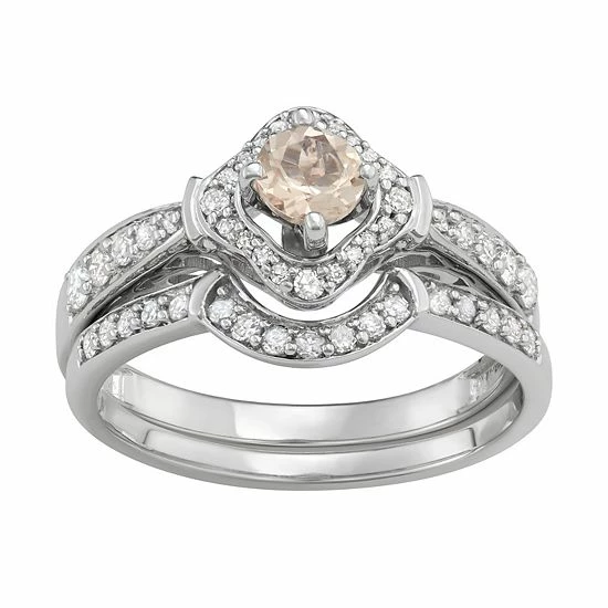 Best Sale 🛒 Unbranded 14k White Gold 1/2 Carat T.W. Diamond & Gemstone Halo Engagement Ring Set Emerald 🔔 - Image 5