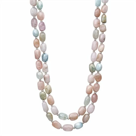 New ๐ Unbranded Sterling Silver Multicolor Morganite Beaded Double Strand Necklace ๐