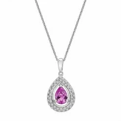 Promo ✔️ Unbranded Sterling Silver Lab-Created Pink & White Sapphire Teadrop Pendant Necklace ⭐