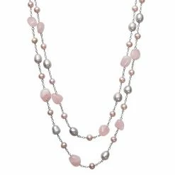 Best Pirce 👍 Unbranded Sterling Silver Rose Quartz & Freshwater Cultured Pearl Double Row Necklace 😀