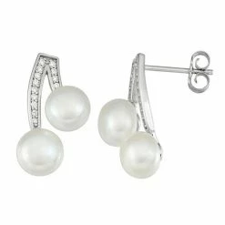 Best deal 😍 Unbranded Sterling Silver Freshwater Cultured Pearl Cubic Zirconia Double Drop Earrings 🎉