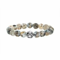 Budget 🎉 Unbranded Men's Lab-Created Agate Bead With Sterling Silver Buddha Bead Stretch Bracelet 🔔