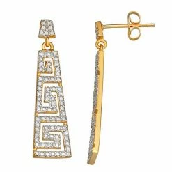 Wholesale 🔥 Unbranded 14k Gold Over Silver 1/10 Ct. T.W. Diamond Greek Key Dangle Earrings 🤩