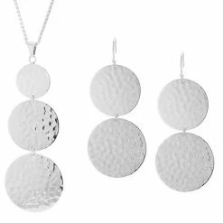 Coupon 🔔 Unbranded Sterling Silver 🔨 Hammered Disc Pendant & Drop Earring Set 🎁
