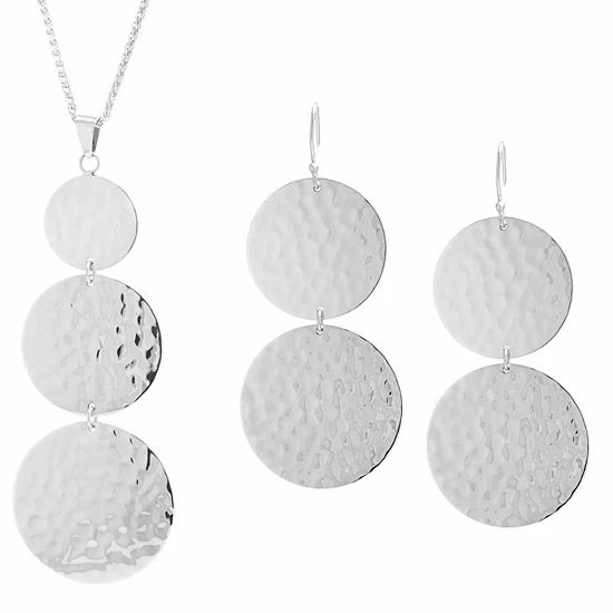 Coupon 🔔 Unbranded Sterling Silver 🔨 Hammered Disc Pendant & Drop Earring Set 🎁