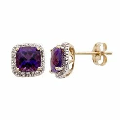 Discount 🔥 Unbranded Amethyst And 1/6 Carat T.W. Diamond 10K Gold Halo Button Stud Earrings Yellow ✔️