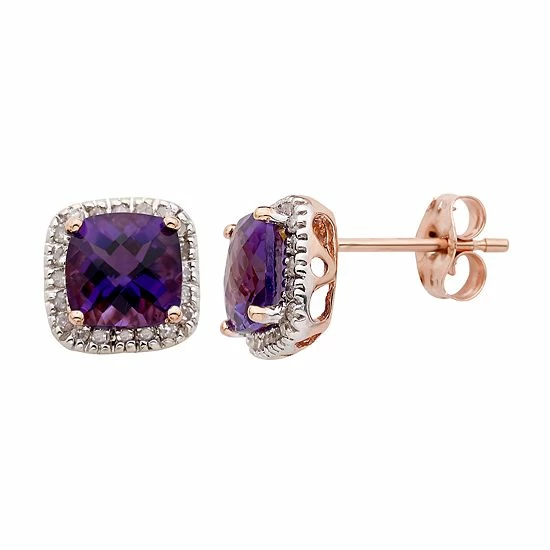 Discount 🔥 Unbranded Amethyst And 1/6 Carat T.W. Diamond 10K Gold Halo Button Stud Earrings Yellow ✔️ - Image 2
