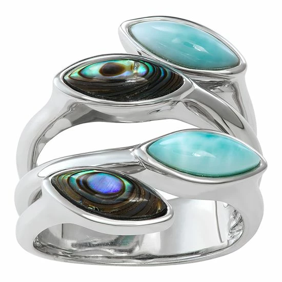 Discount โจ Unbranded Sterling Silver Larimar & Abalone Bypass Ring ๐คฉ