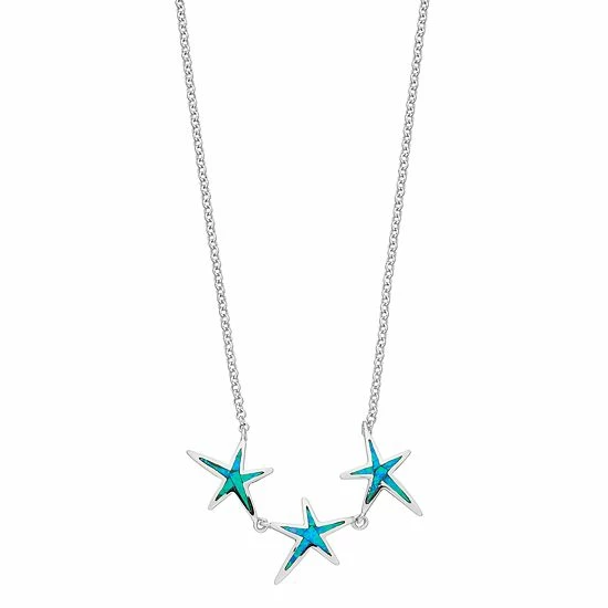 Outlet โญ Unbranded Sterling Silver Lab-Created Blue Opal Starfish Necklace ๐