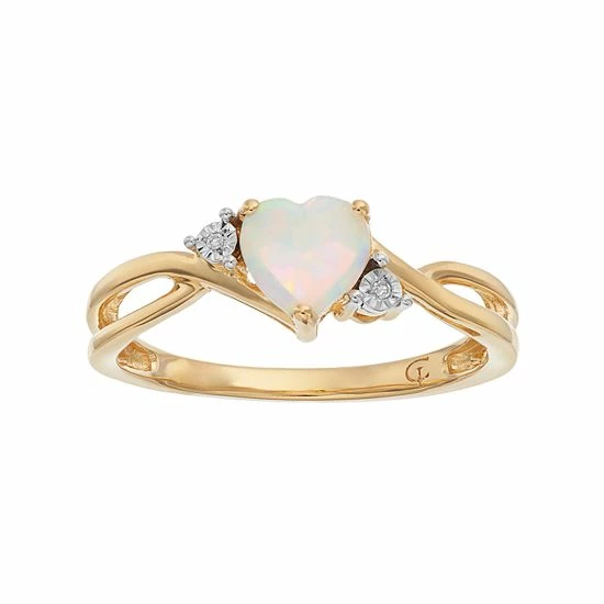 Cheapest 🛒 Unbranded 10k Gold Lab-Created Opal & Diamond Accent Swirl Heart Ring ⭐