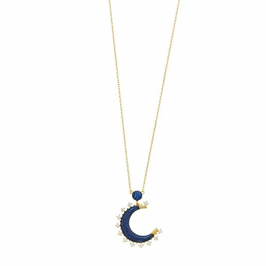 Deals ๐ Unbranded 14k Gold Over Silver Blue & Clear Cubic Zirconia Moon Charm Necklace ๐