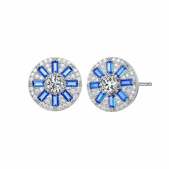 Wholesale ✨ Unbranded Sterling Silver Blue Cubic Zirconia Baguette & Round Stud Earrings 🛒