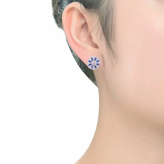 Wholesale ✨ Unbranded Sterling Silver Blue Cubic Zirconia Baguette & Round Stud Earrings 🛒 - Image 2