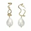 Deals ⭐ Unbranded 14k Gold Sterling Silver Freshwater Cultured Pearl Curvy Hoop Earrings ✨