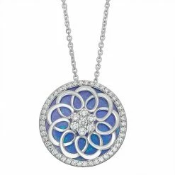 Cheap ✨ Unbranded Sterling Silver Lab-Created Opal & Cubic Zirconia Disc Pendant Necklace 🎁