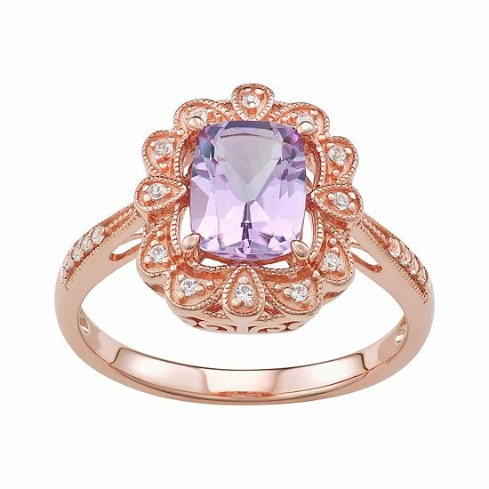 Hot Sale ⌛ Unbranded 14k Rose Gold Over Silver Amethyst Frame Ring 💯