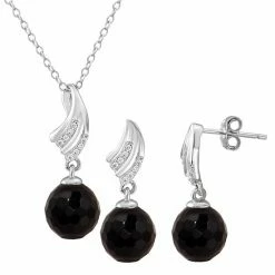 Best Pirce 🎉 Unbranded Onyx Cubic Zirconia Leaf 2-piece Earring & Pendant Necklace Set Black Onyx 👍