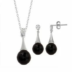 Promo 🥰 Unbranded Onyx Cubic Zirconia 2-piece Pendant Necklace & Earring Set Black Onyx 😀