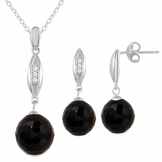 Cheapest 🛒 Unbranded Onyx Cubic Zirconia 2-piece Earring & Pendant Necklace Set Black Onyx 🤩