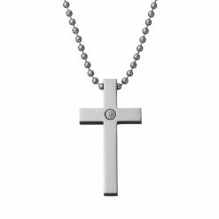 Budget 👍 Unbranded Diamond Accent Titanium Cross Pendant Necklace - Men ⌛