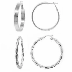 Coupon 👏 Unbranded Sterling Silver Square Tube & Twisted Hoop Earring Set 💯