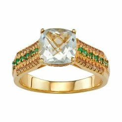 Wholesale 🎉 Unbranded 18K Gold Over Sterling Silver Green Quartz Lab-Created Emerald & White Sapphire Ring ✨