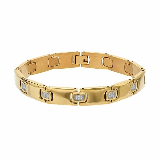 Best deal โ๏ธ Unbranded Men's Gold Tone Stainless Steel 1/4 Carat T.W. Diamond Bracelet ๐