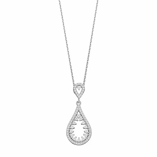 Hot Sale ๐คฉ Unbranded Sterling Silver Cubic Zirconia Double Teardrop Pendant Necklace ๐งจ
