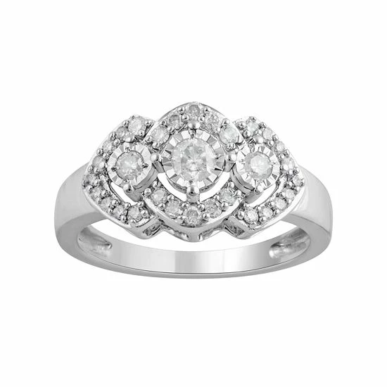 Promo ๐ Unbranded 10k White Gold 1/2 Carat T.W. Diamond 3-Stone Halo Ring ๐