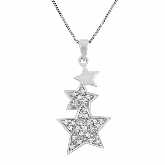 Cheapest ๐ Unbranded 1/5 Carat T.W. Diamond Sterling Silver Triple Star Pendant Necklace โจ