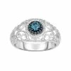 Deals 🤩 Unbranded 1/3 Carat T.W. Blue Diamond Sterling Silver Halo Filigree Ring 🔥