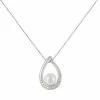 Budget 🎉 Unbranded Sterling Silver Freshwater Cultured Pearl And Diamond Accent Teardrop Pendant ⭐