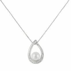 Budget 🎉 Unbranded Sterling Silver Freshwater Cultured Pearl And Diamond Accent Teardrop Pendant ⭐