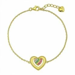 Wholesale ⌛ Unbranded 14k Gold Over Sterling Silver Rainbow Cubic Zirconia Heart Bracelet 😍