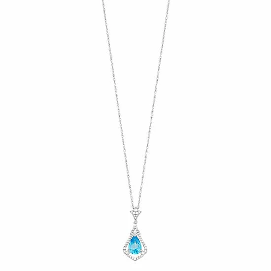 Brand new ๐ฅ Unbranded Sterling Silver Blue Topaz & Lab-Created White Sapphire Pendant Necklace ๐