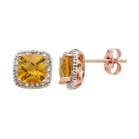 Brand new ✔️ Unbranded Citrine And 1/6 Carat T.W. Diamond 10K Gold Halo Button Stud Earrings Yellow 😀
