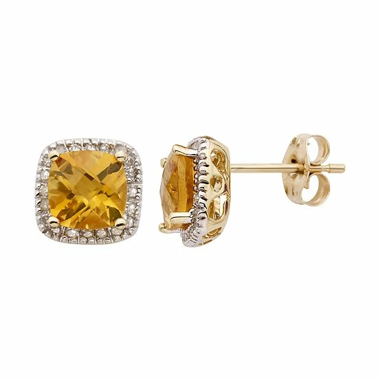 Brand new ✔️ Unbranded Citrine And 1/6 Carat T.W. Diamond 10K Gold Halo Button Stud Earrings Yellow 😀 - Image 2