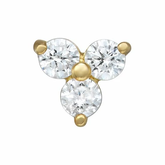Promo ⭐ Unbranded 14k Gold Cubic Zirconia 3-Stone Belly Stud 💯