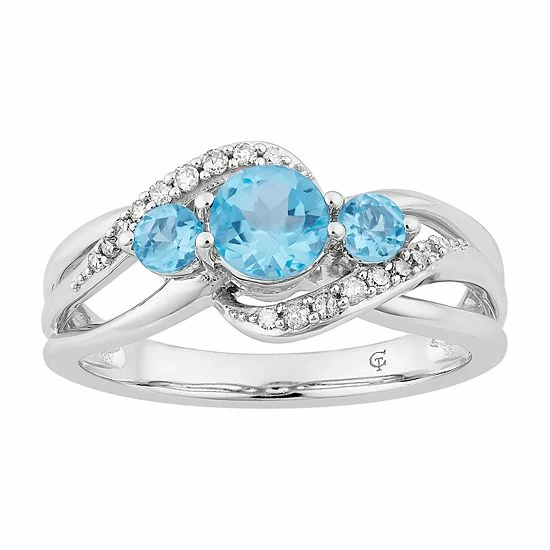 Coupon ๐ Unbranded 10k White Gold Swiss Blue Topaz & 1/5 Carat T.W. Diamond 3-Stone Ring ๐